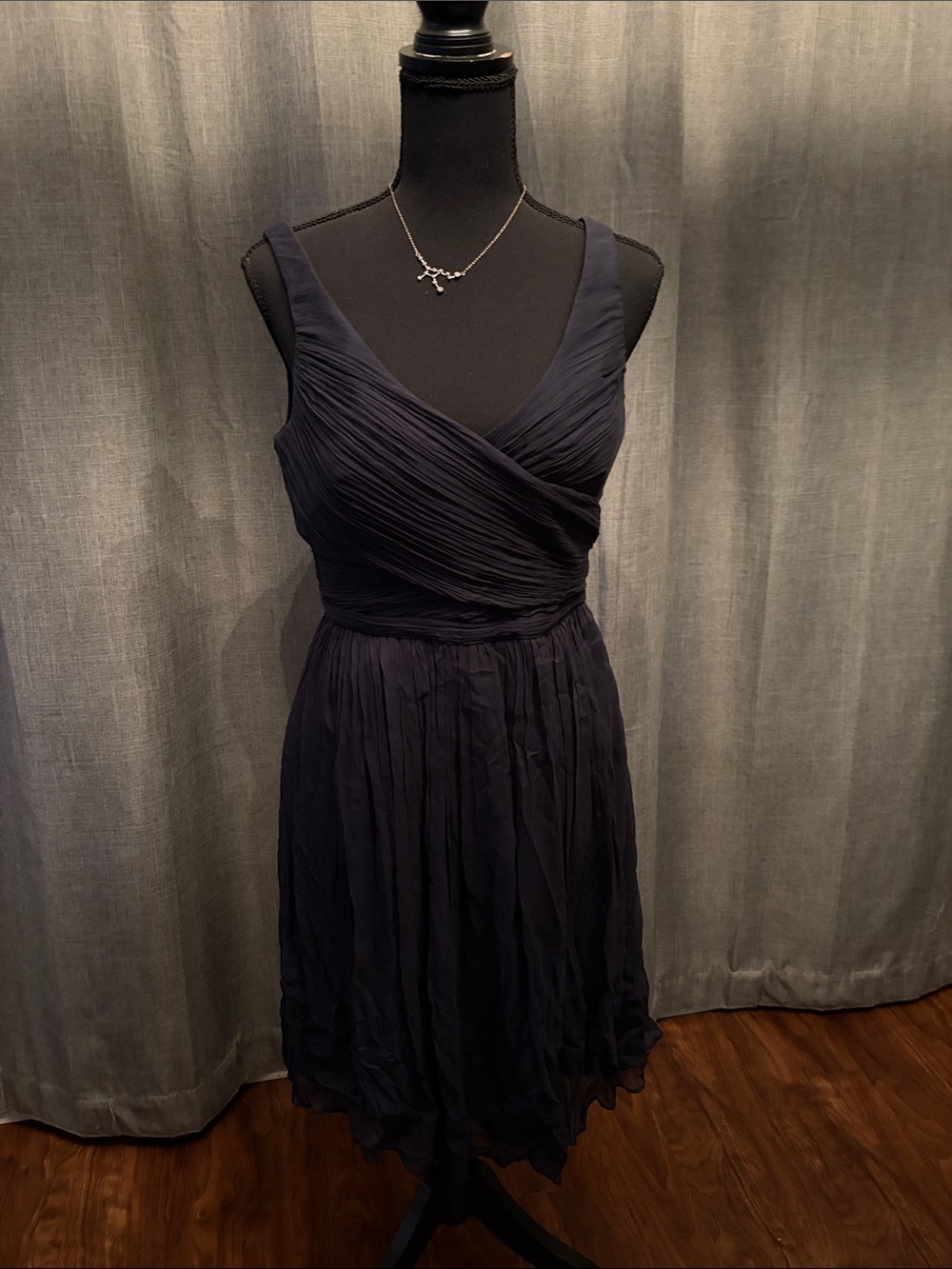 J. Crew Navy Pleated V-Neck Midi Dress